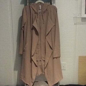 Trench coat with two zippers hood and cinch bottom